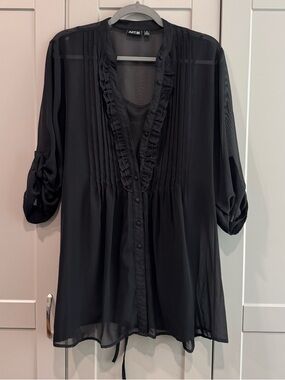 Apt. 9 Black Sheer Ruffled V-Neck Tunic